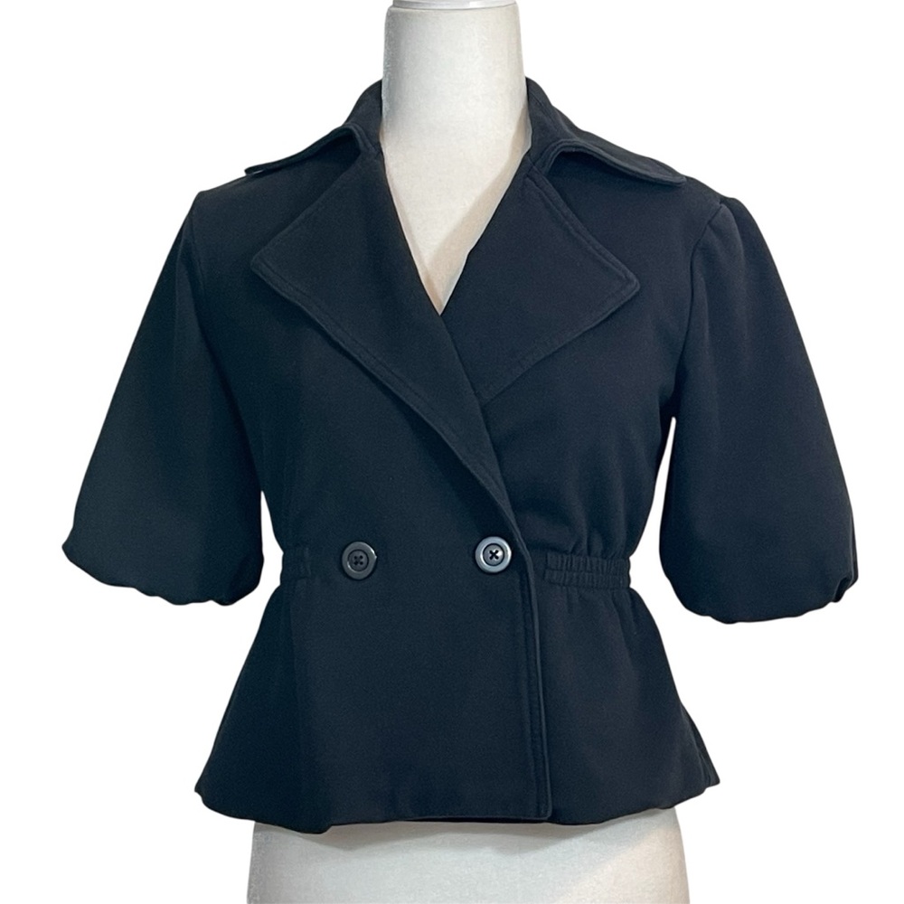 White House Black Market Black Knit Short Sleeve Jacket Blazer Minimalist Comfy